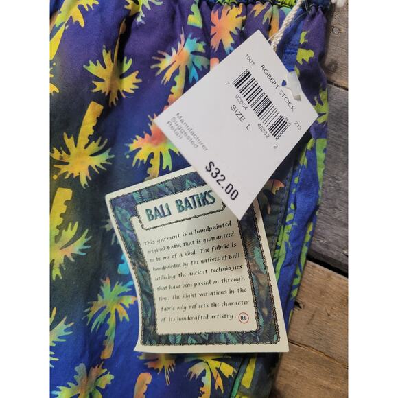 Vintage NWT Robert Stock Bali Batiks Hand Painted Palm Resort Swim Trunk Large - Picture 3 of 7